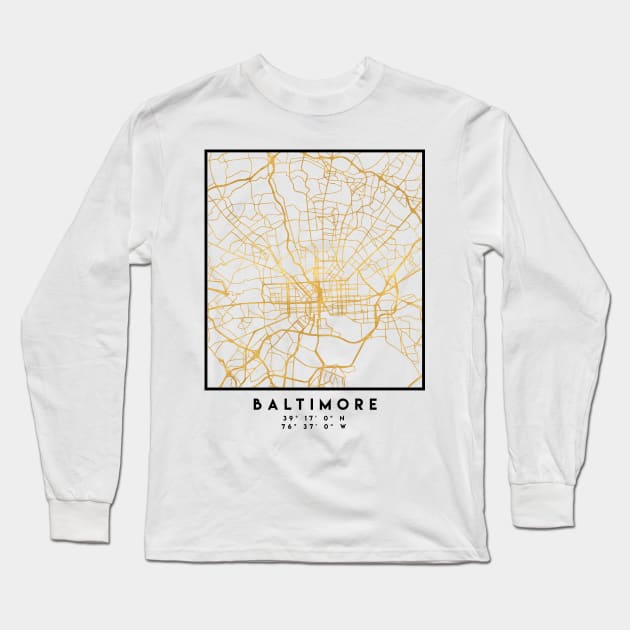 BALTIMORE MARYLAND CITY STREET MAP ART Long Sleeve T-Shirt by deificusArt